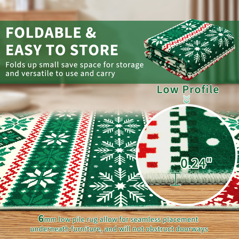 Christmas Area Rug for Living Room Machine Washable Winter Rug Snowflake Non-Slip Rug Xmas Holiday Accent Rug for Bathroom Bedroom