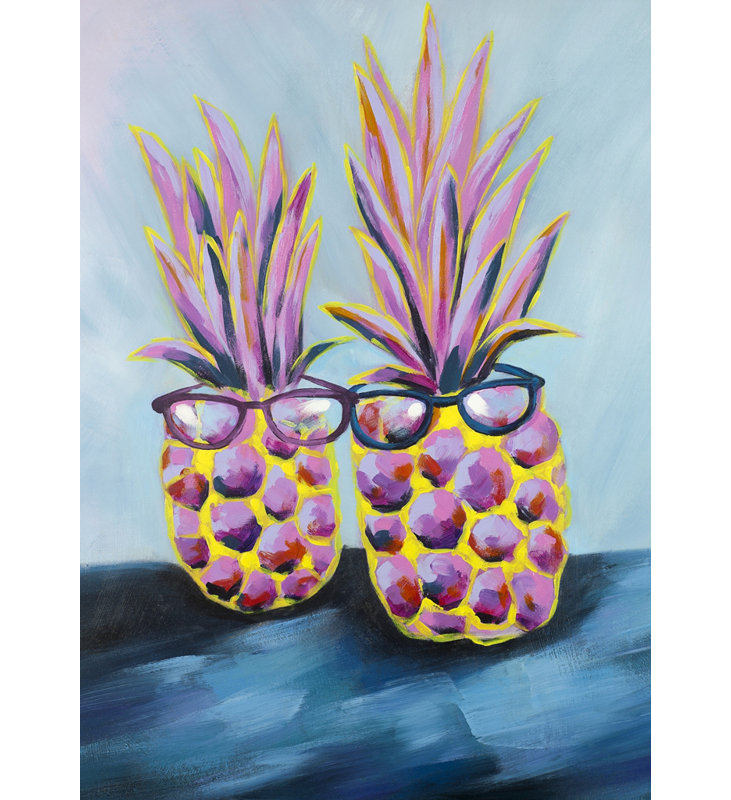Funny Pineapples with Sunglasses - Botanical Kitchen Canvas Art