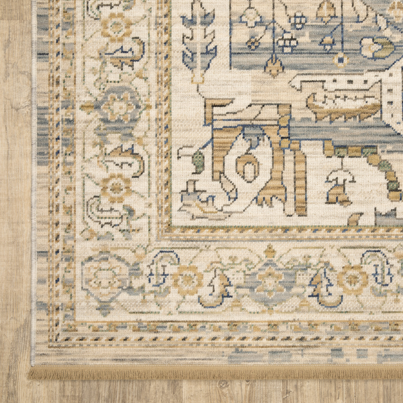 Abena Beige Gray Medallion Oriental Wool Rug, Runner 2'6" x 10'