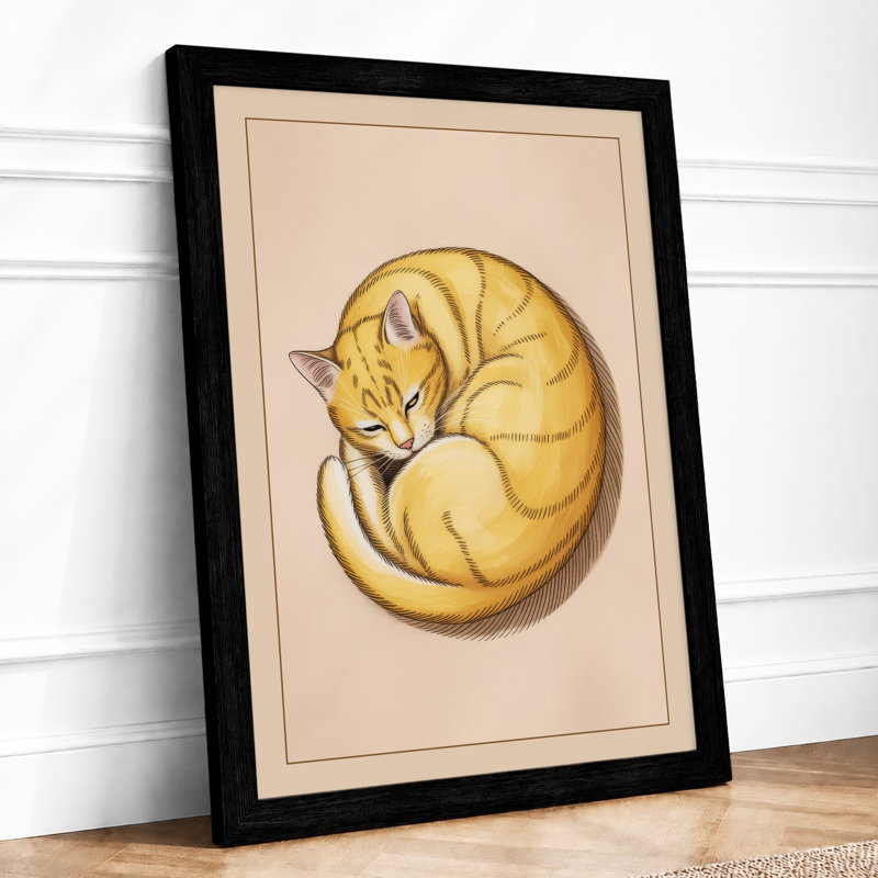 Curled Cat Rest Minimalist - Framed Print, A1 - 84.1 x 59.4 cm, Black