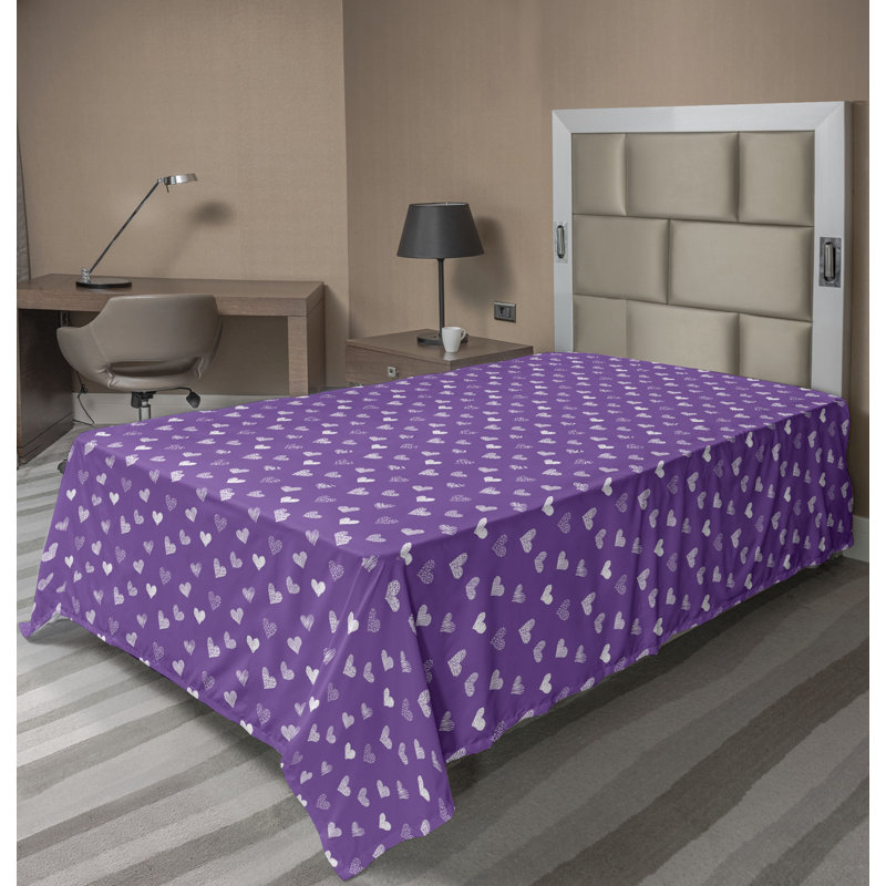 Ambesonne drap de dessus romantique rayé à pois blancs et gris, Drap plat pour lit simple TG