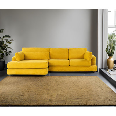 Stylish Corner Sofa with Olive Green Fabric, Beech Wood Frame, 87.0 x 35.4 x 41.3 inches | 100% Polyester, 28 DNS Foam for Comfort | Portable Back & Sitting Cushions, Dry-Cleanable, Elegant Design for Living Room