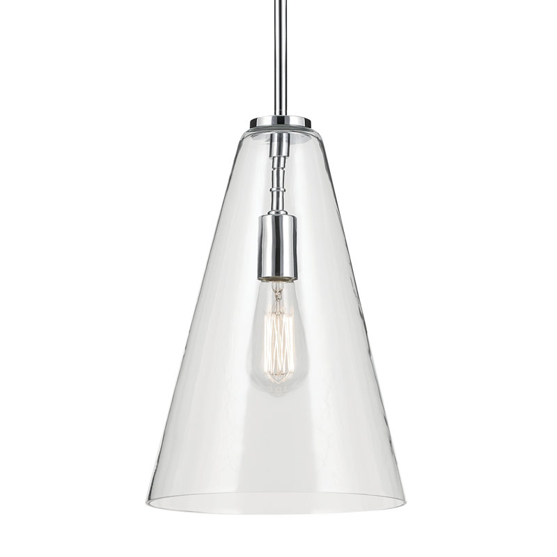 15.25" 1-Light Cone Pendant with Clear Glass, Chrome