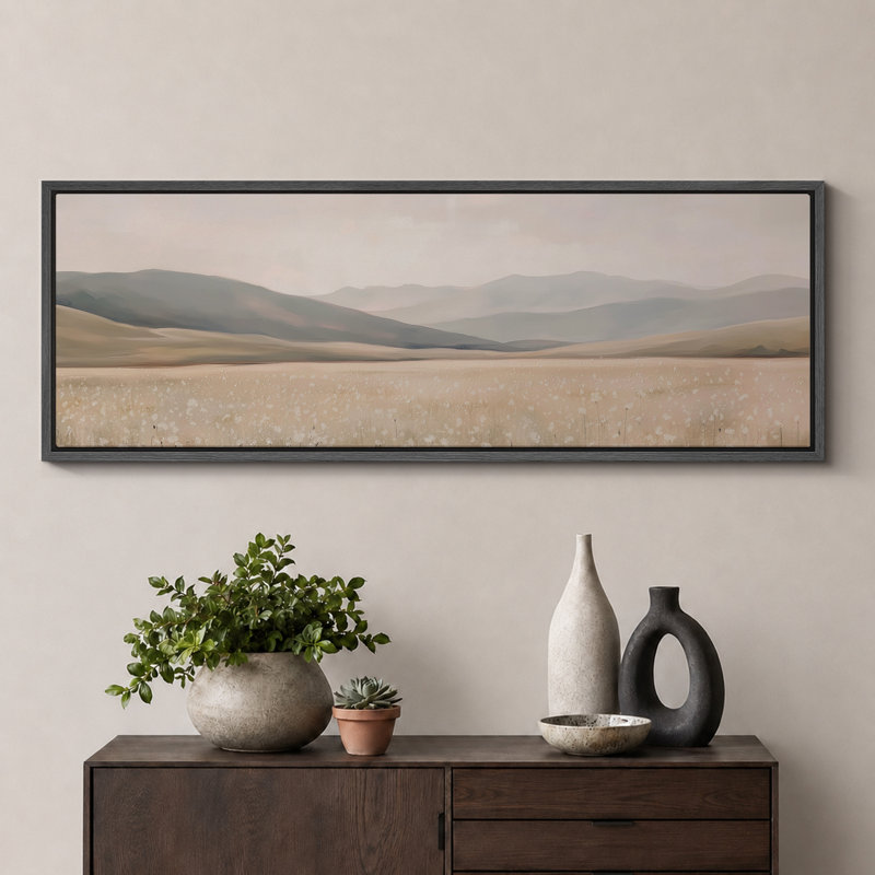 «Green Tan Mountain Landscape», art mural neutre, impression numérique sur toile giclée sur toile, H 20 po x l 60 po
