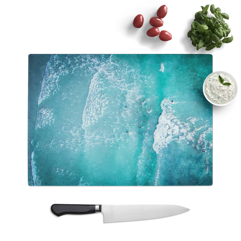 Tempered Glass Surfing in Vazon Guernsey Chopping Board, 39 cm W x 28.5 cm L