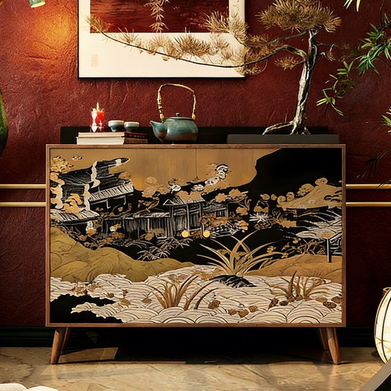 Armoire de rangement artistique en bois massif