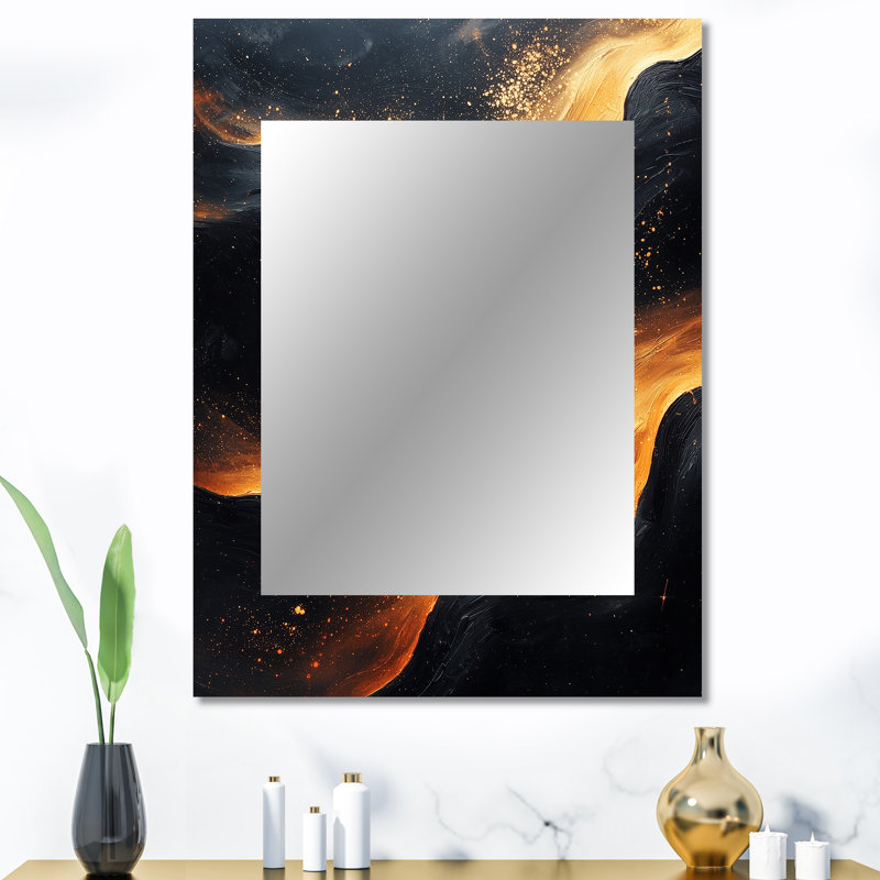 Black And Gold Ethereal Dream II - Waves Unique Wall Mirror, Black Mirror, Printed Metal Art, 40" x 30"