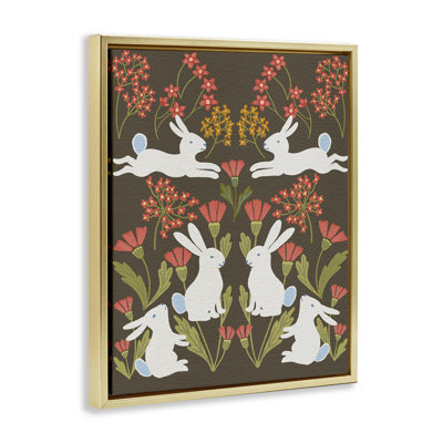 «Wild Spring Blooms & Rabbits», art mural sur toile flottante brune, design par Regina Moore