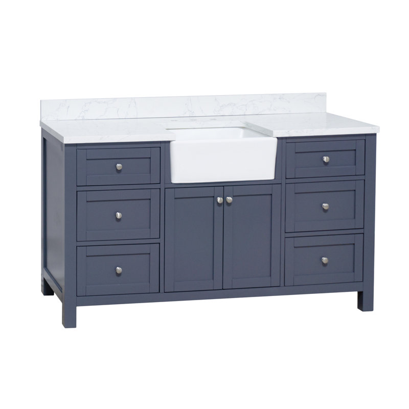 Yorkshire 60'' Single Bathroom Vanity with Engineered Stone Top, Charcoal Gray