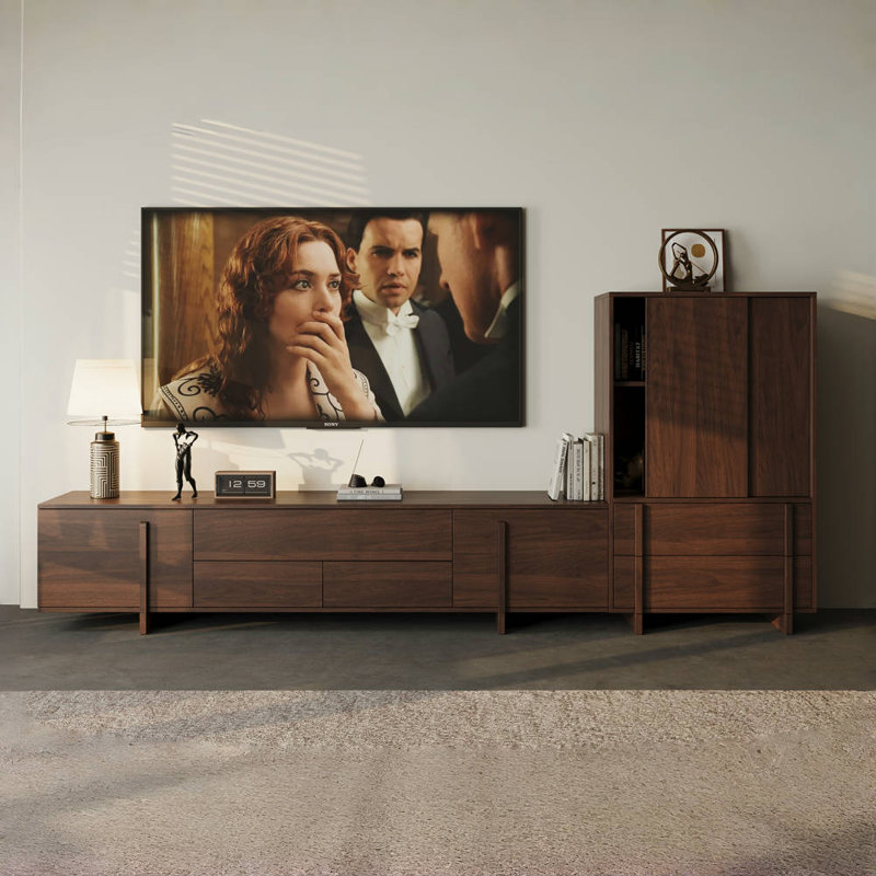 Modern and Simple Design Solid Wood TV Cabinet, Nut Brown
