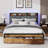 Metal Platform Bed Frame with Velvet Button-Tufted Headboard, 2 Storage Drawers, LED Light & USB Charging Port, Heavy Duty, Brown Wooden Panel, No Box Spring Needed-623376531