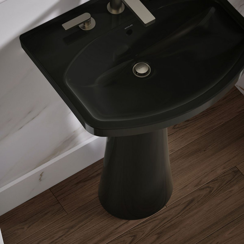 Cimarron® 26.81" Vitreous China U-Shape Pedestal Bathroom Sink with Overflow, Black , 8'' Centers
