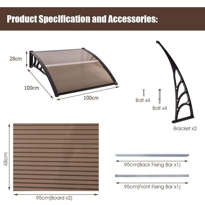 17 Stories Polycarbonate Cover Retractable Door / Window Awning, Brown/Black
