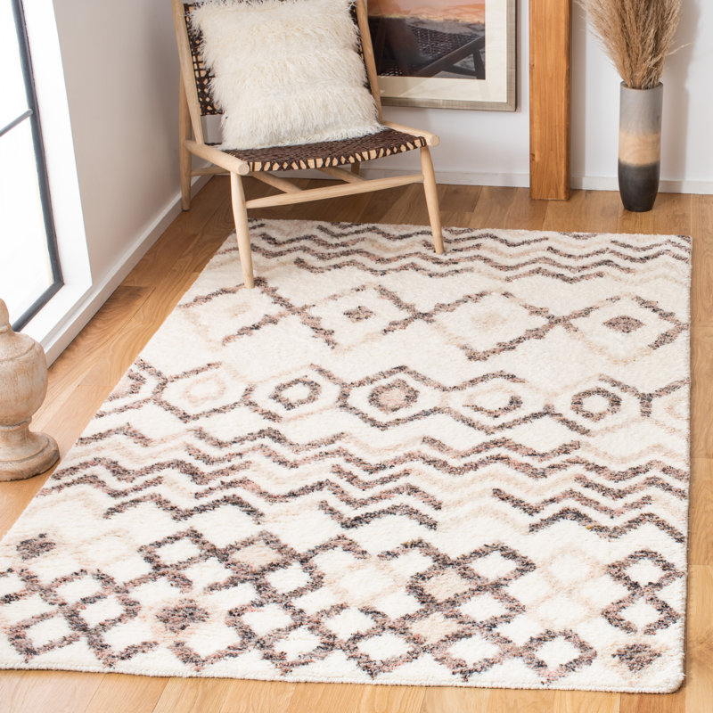 Clarkedale Hand Knotted Wool/Cotton Geometric Rug in Brown/Ivory/Gray, Rectangle 5' x 8'