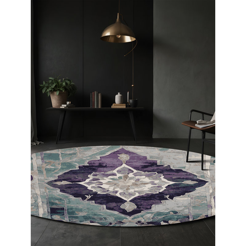Machine Washable Gray Area Rug, Round 8'