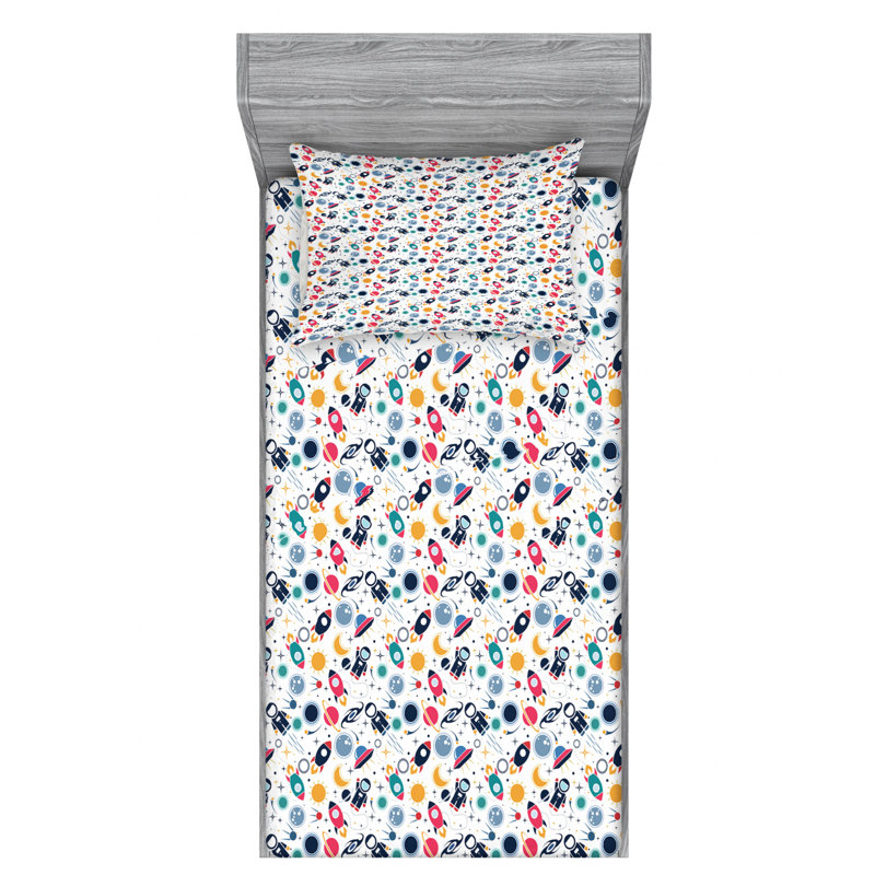 Spaceship Microfiber Sheet Set, Twin Sheet Set with Fitted Sheet