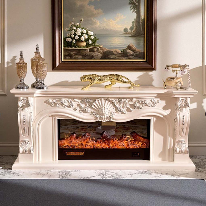 Elegant European style heating fireplace, 27.56" H x 62.99" W x 12.99" D, White