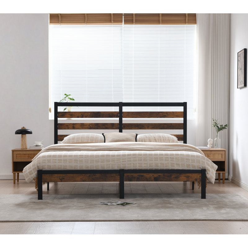 Mayghan  Platform Bed Frame with Wooden Headboard and Footboard, Rustic Brown, King