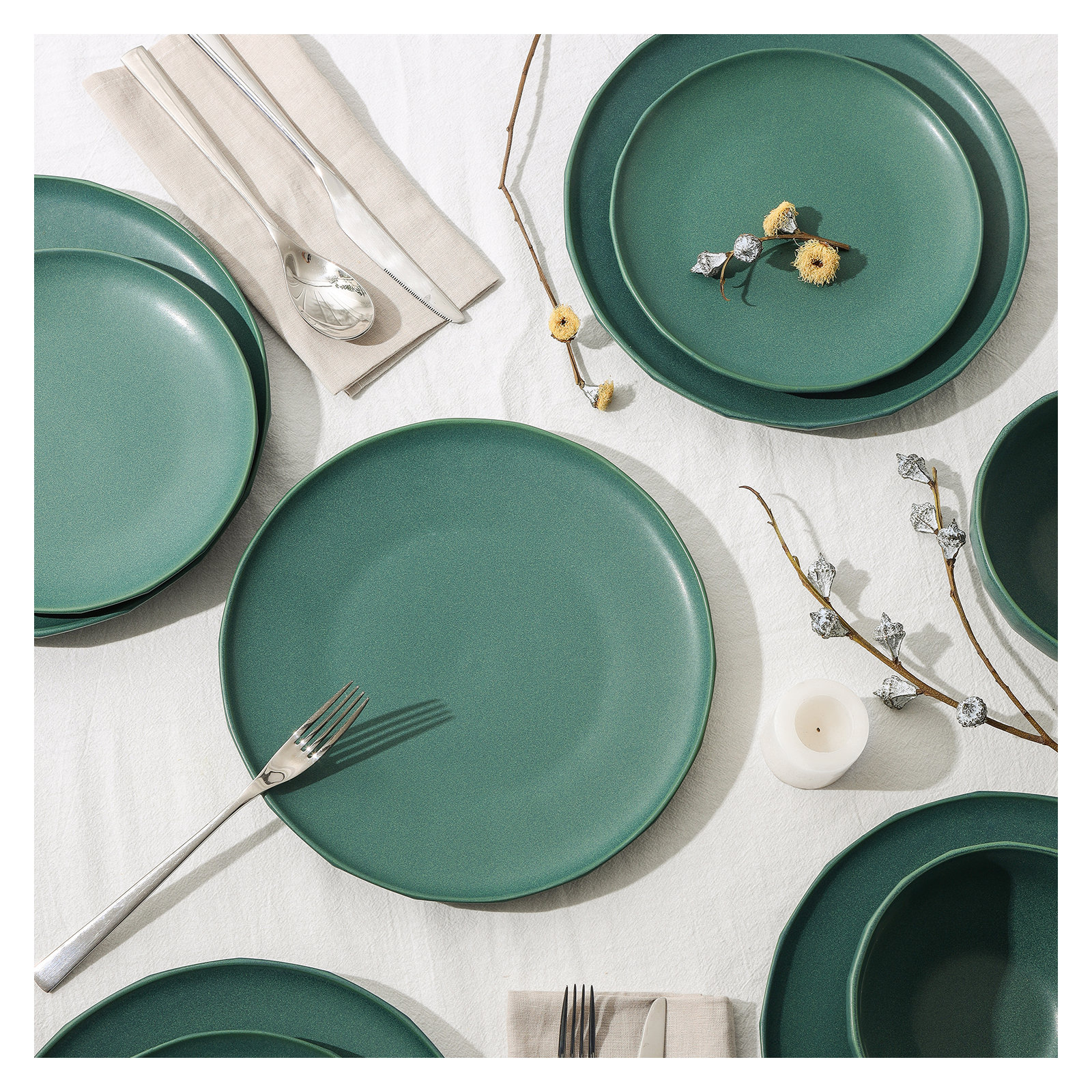 Stone Lain Bao 12-Piece Dinnerware Set Stoneware, Blue/Grey