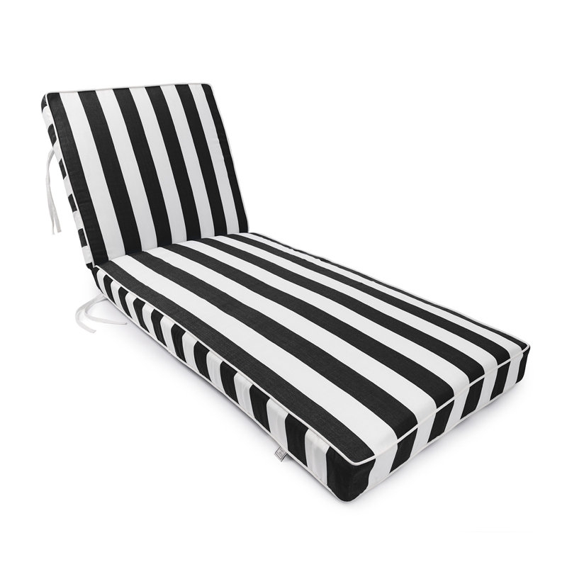 Sherry Kine's "Designer's Choice" Reversible Cabana Stripe Luxury Outdoor Chaise Lounge Replacement Cushion, With Customized Cut, Contrast Cord, Water & Fade Resistant Fabric, Filled With: Thermal Bonded 100% White Polyester Fiber.