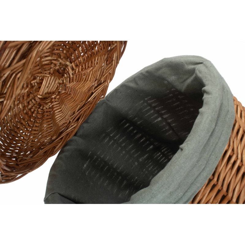 Wicker Round Laundry Hamper Basket with Lining, 50" H x 33" W x 33" D, Light Steamed/Grey