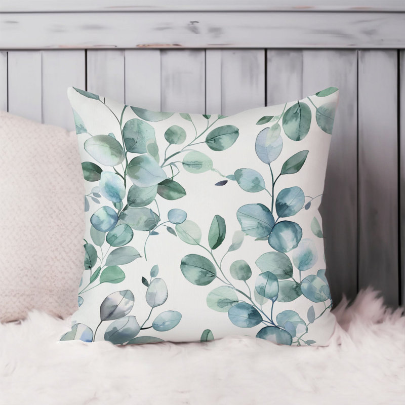 Botanical Eucalyptus Leaves Pattern II Pillow Cover, 16"H x 16"W