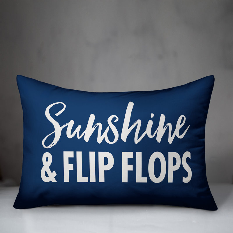 Navy and White Polyester Indoor/Outdoor Reversible Throw Pillow