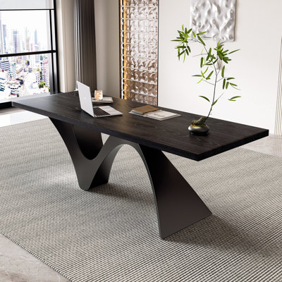 Black Rectangular Solid Wood + Carbon Steel desk