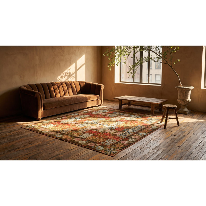 Antique Allover Floral Flat Weave Rug