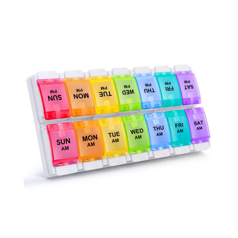  AM PM Weekly 7 Day Pill Organizer, Large Pill Cases with Push Button Design
