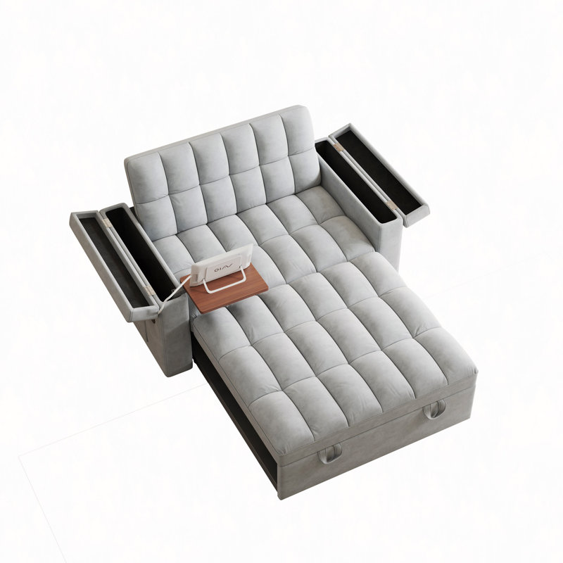Canapé-lit de bureau d'ordinateur pliable 65 po 3-en-1 de 65 po, canapé double en velours, canapé-lit avec dossier réglable, sac de rangement et coussin, bureau d'ordinateur portable de salon caché, avec port USB