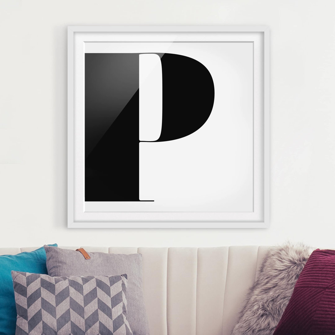 Gerahmtes Papierbild Antiqua Letter P