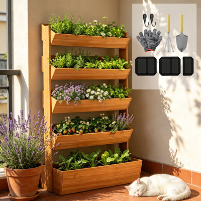 Lit de jardin surélevé vertical avec bacs à fleurs réglables, pot à fleurs en bois avec rotation d'angle, pot à fleurs et légumes autoportant pour balcon, patio et jardinage intérieur