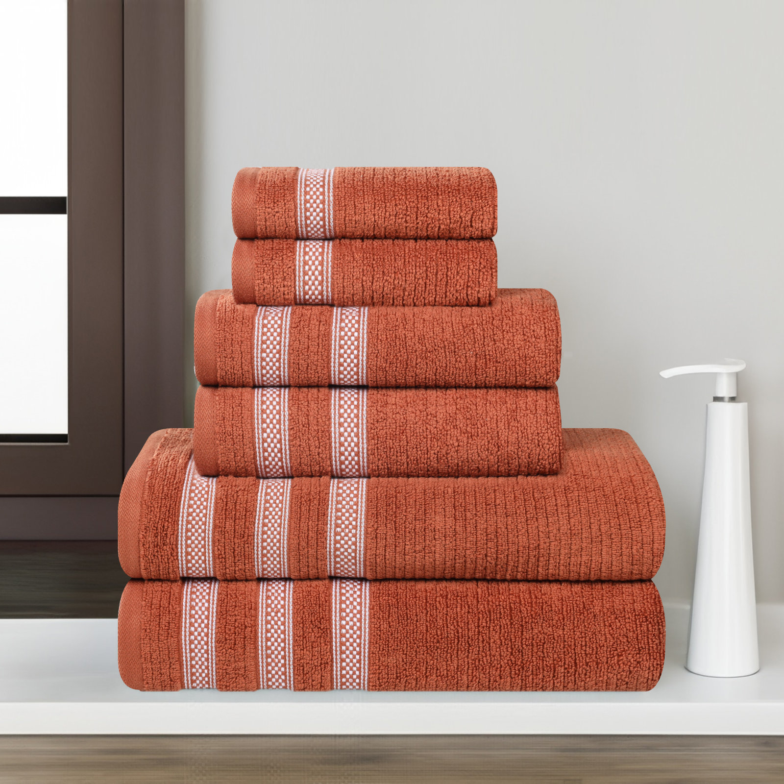 Ilseruth 6-Piece Zero-Twist Cotton Towel Set, Rust