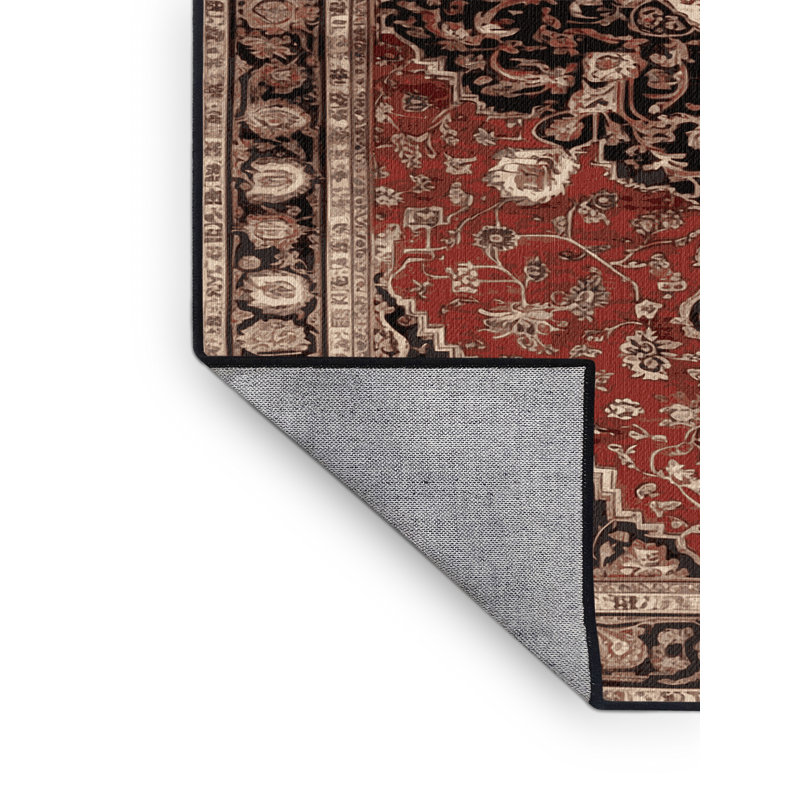 Machine Washable Turkish Brown Area Rug, Rond 7 pi
