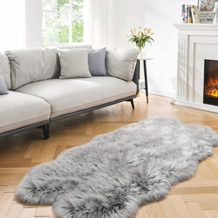 NOGIS 15.7 inches Mini Gray Round Faux Fur Sheepskin Area Rug