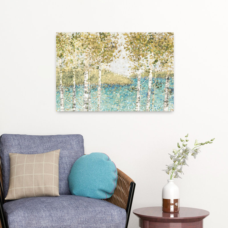 Bouleaux au bord du lac serein, art abstrait de la forêt de bouleaux, H 16 po x l 24 po