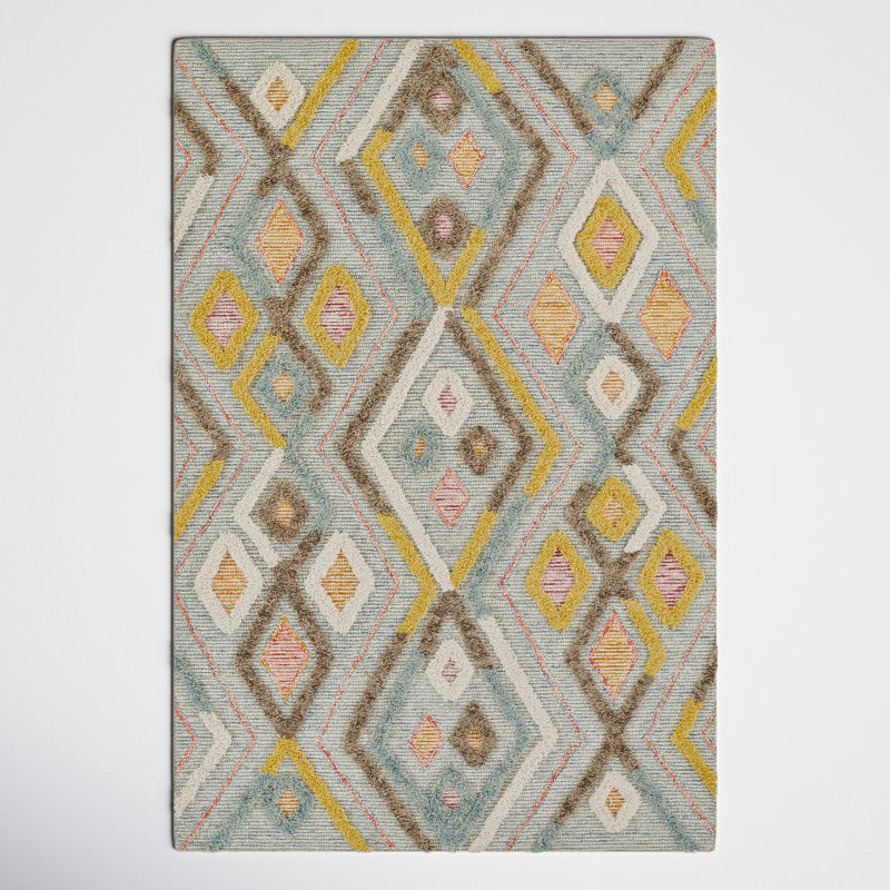 Chopin Select Allegro Handmade Shag Wool Gray/Yellow/Brown Area Rug, Rectangle 4' x 6'