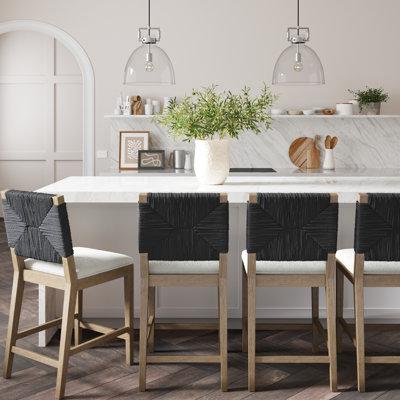Seagrass Upholstered Bar Stool with Solid Wood Frame, 4-Pack