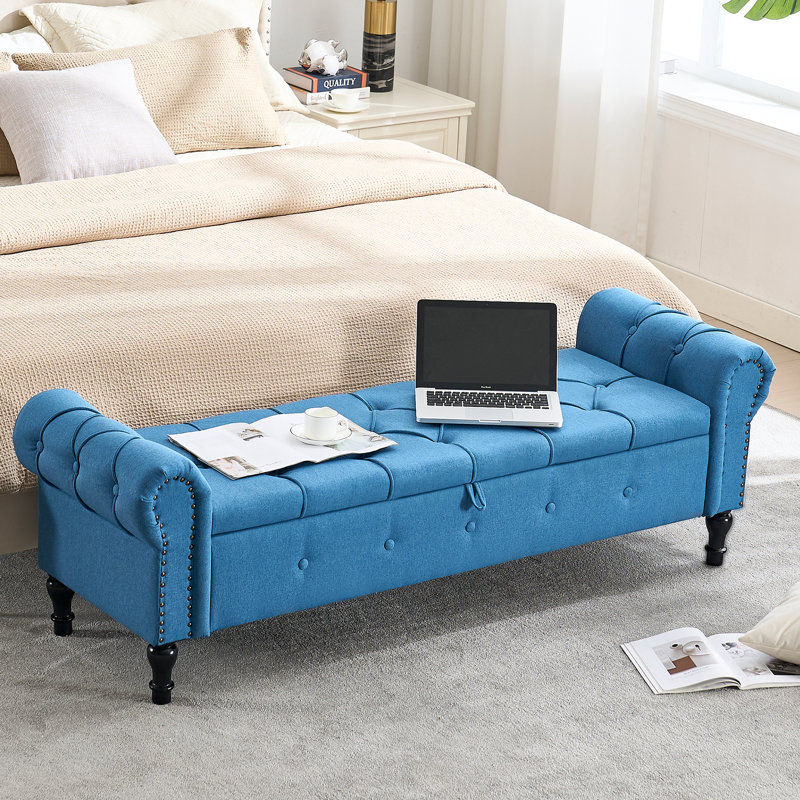 66.9‘’ Upholstered Storage Bench, Blue
