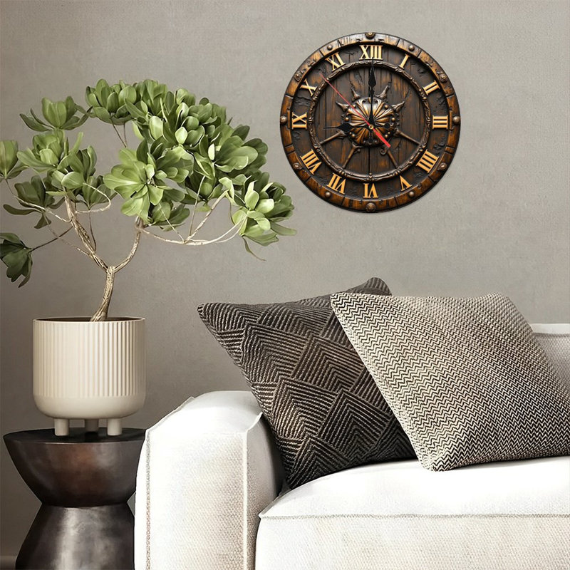 Horloge murale 10 po en MDF rond avec mouvement à quartz silencieux et crochet sans perceuse (piles AA non incluses)