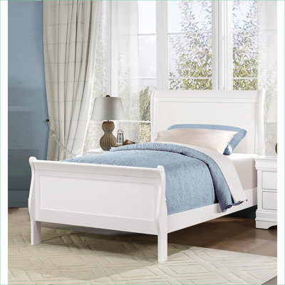 Structure de lit simple en bois Louis Philippe, finition blanche, sommier tapissier requis pour la chambre d'amis