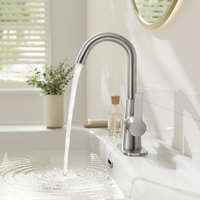 Single-handle Bathroom Faucet with Drain Assembly, Brushed Nickel