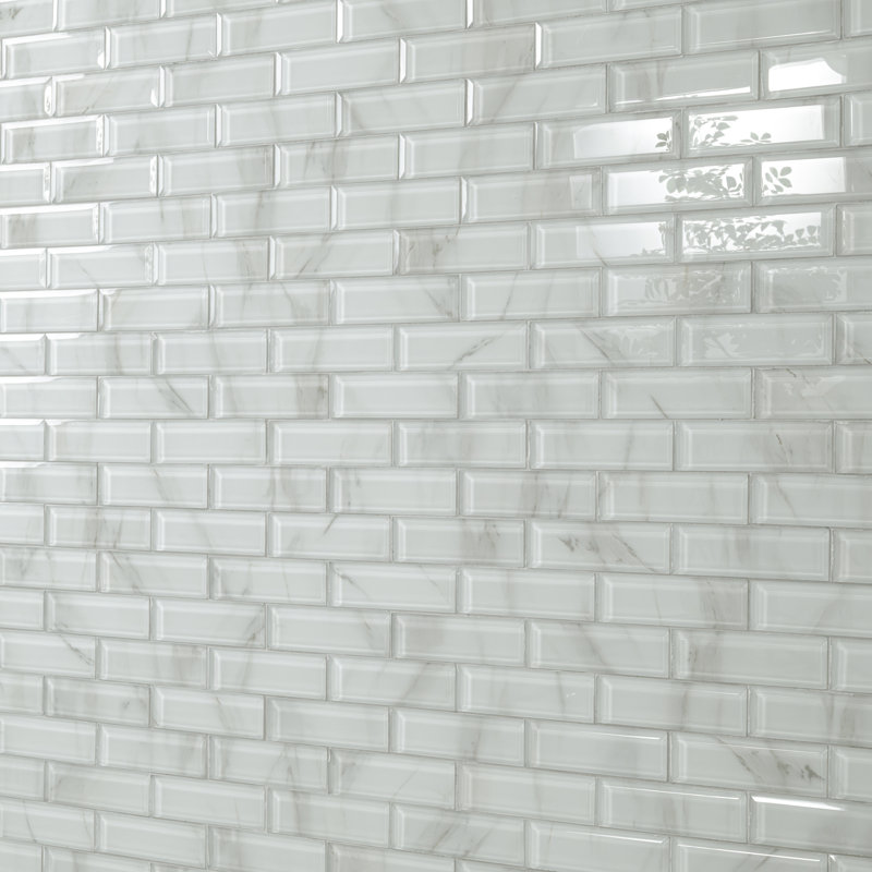 Subway 12 in. x 12 in. Glossy Glass Mosaic Wall Tile, Linen Glow