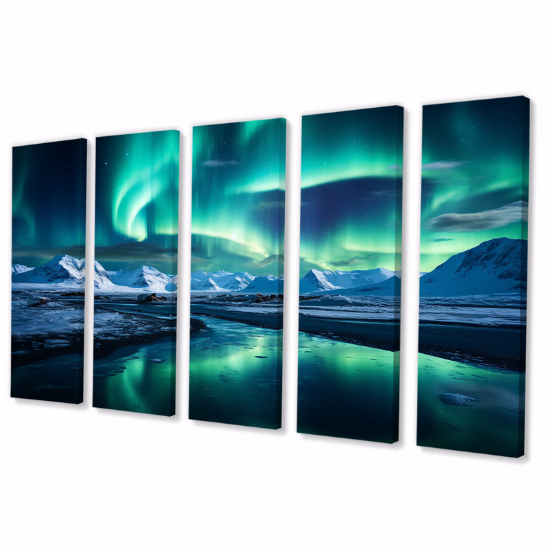 «Islandais Borealis», art mural 5 pièces «Aurora Borealis», H 28 po x l 60 po