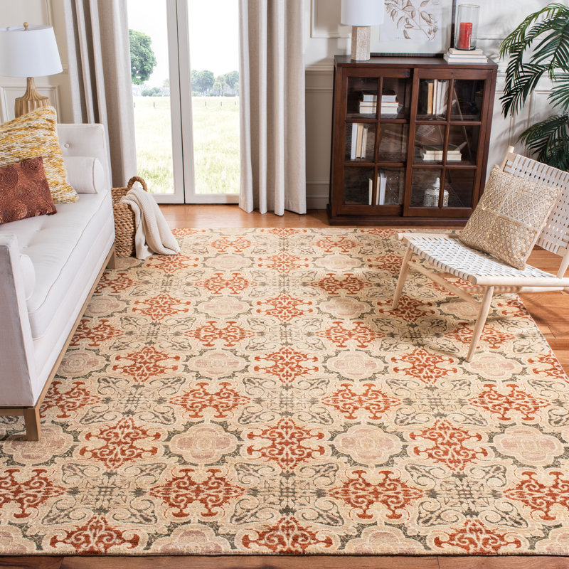 Asian Fusion Hand-Knotted Wool Olive/Red Area Rug