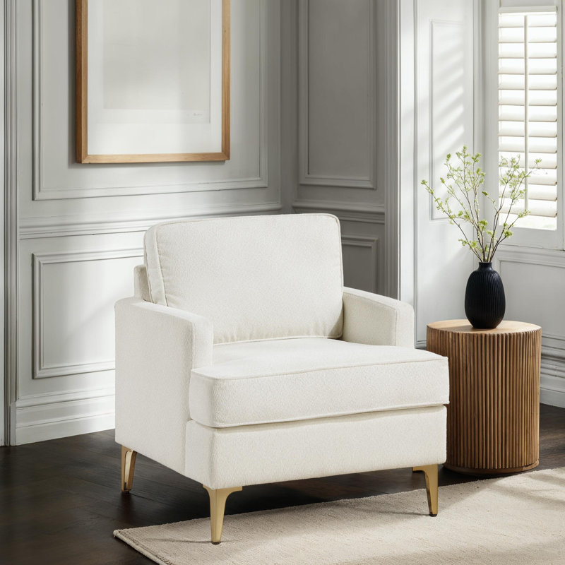 Galen 28.5" Modern & Contemporary Accent Chair with Chenille Fabric Upholstery, Brushed Gold Metal Legs, Foam over Pocket Coils