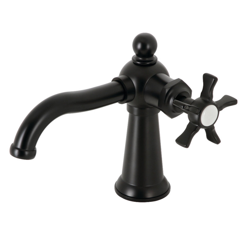 Robinet de salle de bain 1 poignée à fixation sur le comptoir avec robinet escamotable Kingston, Noir mat, Croix