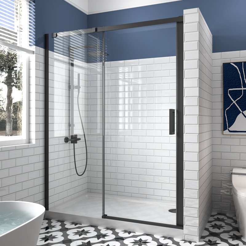 Porte de douche coulissante simple encadrée de 56 à 60 po x H 74 po avec verre trempé de 5/16 po
