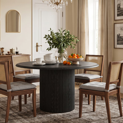 Table de salle à manger ronde 47 pouces avec base cylindrique cannelée en métal